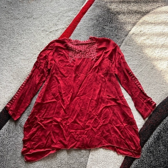 Johnny Was Deep Red Embroidered Tunic Blouse - Picture 4 of 4